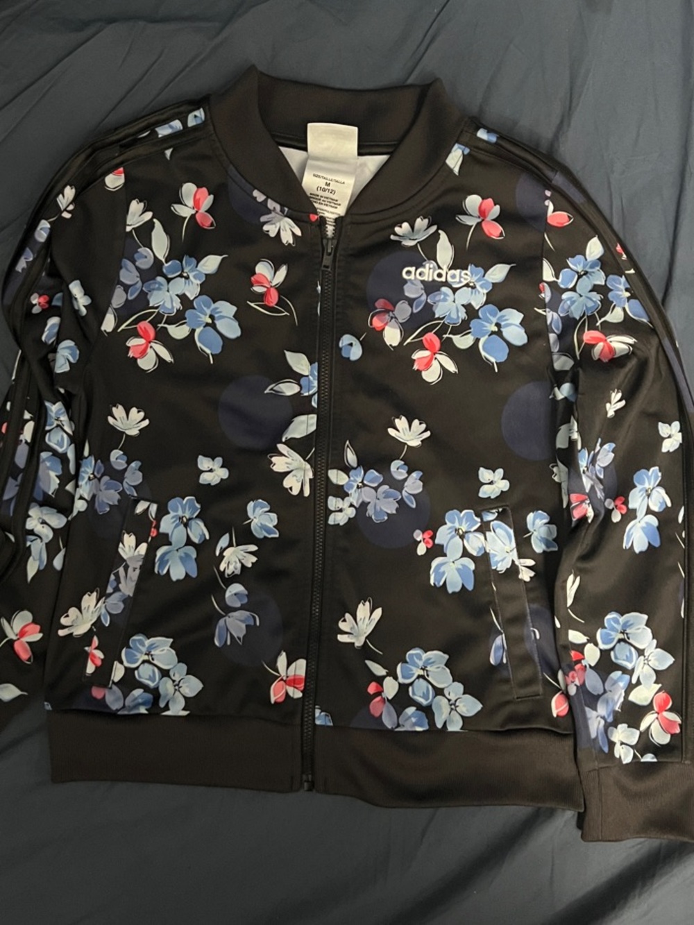 adidas Black Floral Jacket with Blue & Pink Accents